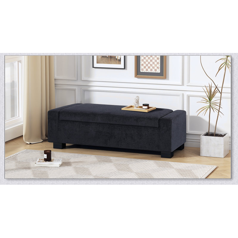 50" Ottoman Bench in Textured Fabric, Rectangular Design with Hinged Lid for Seating, Footrest, and Hidden Storage, Perfect for Living Room, Bedroom, or Entryway
