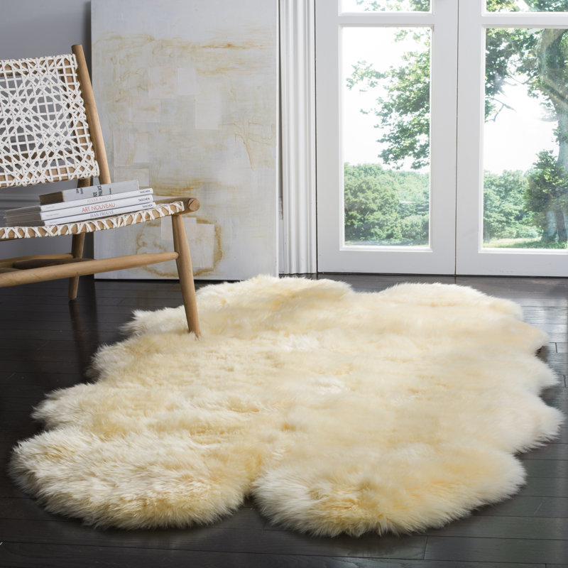 Sheep Skin Natural Sheep Skin Made Within Acid Dying Sheep Skin Solid Color Rug, Rectangle 3'7" x 6'