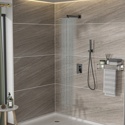 Dual Shower Head - 12 Inch Wall Mounted Square Shower System With Rough-In Valve
