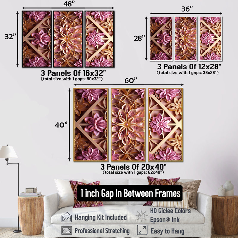 Benson - ensemble d'art mural floral moderne, Cadre flottant doré, H 28 po x l 36 po x P 1 po