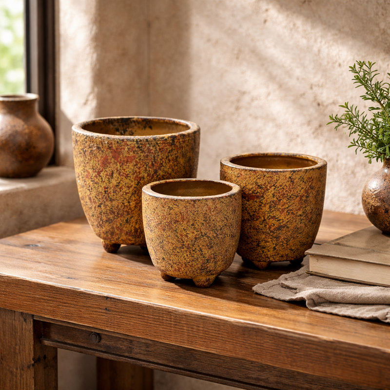 Ochre Earth Collection Decorative Pot/vase Set, Tan