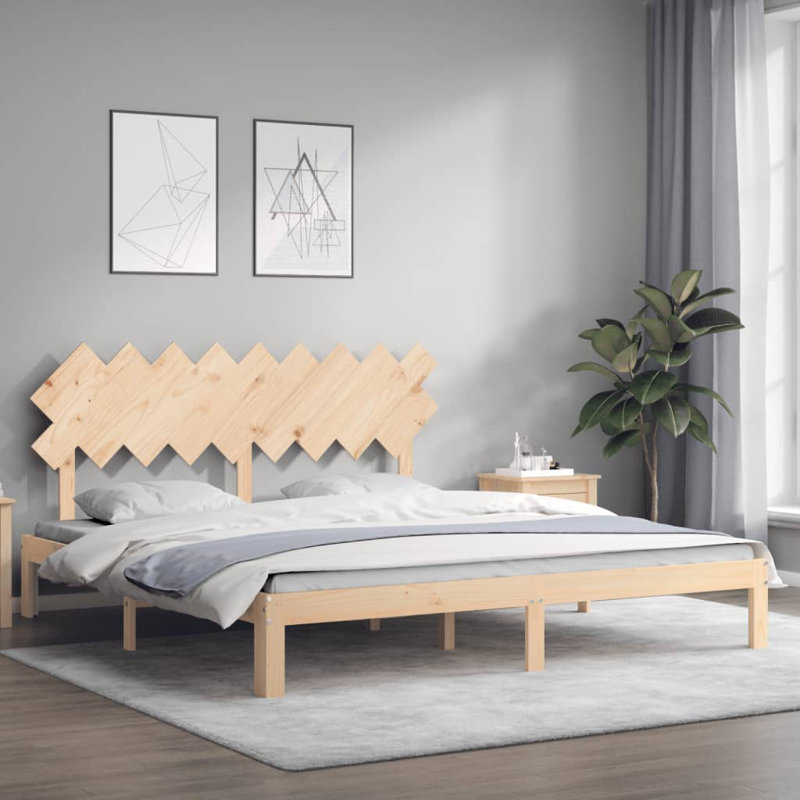 Bed Frame with Headboard, Brown, Kingsize (5')