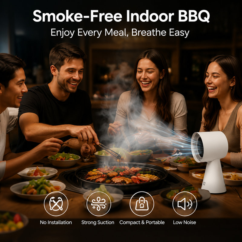 Portable Range Hood for Indoor BBQ & Hot Pot, Plug-and-Play Tabletop Kitchen Exhaust Fan with Powerful Smoke Extraction, Detachable Multi-Layer Filter & Oil Cup, Ductless Ventilation for Apartments, RVs & Dorms