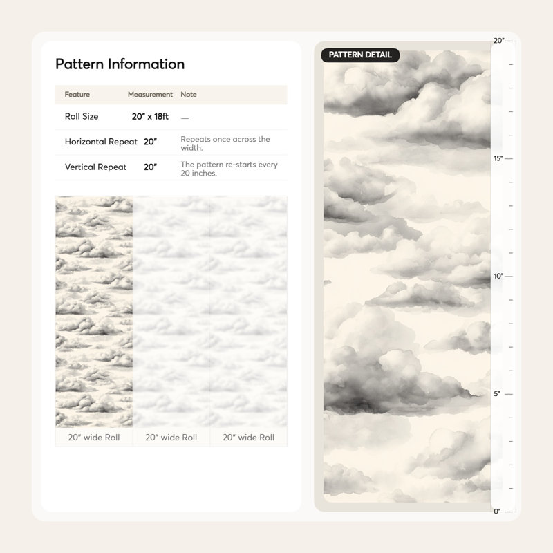 Papier peint abstrait gris avec nuages, Peler et coller