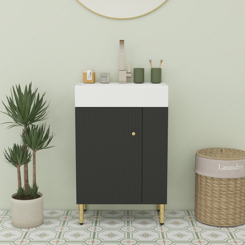 Meuble-lavabo en bois 21,6 po, Noir et or
