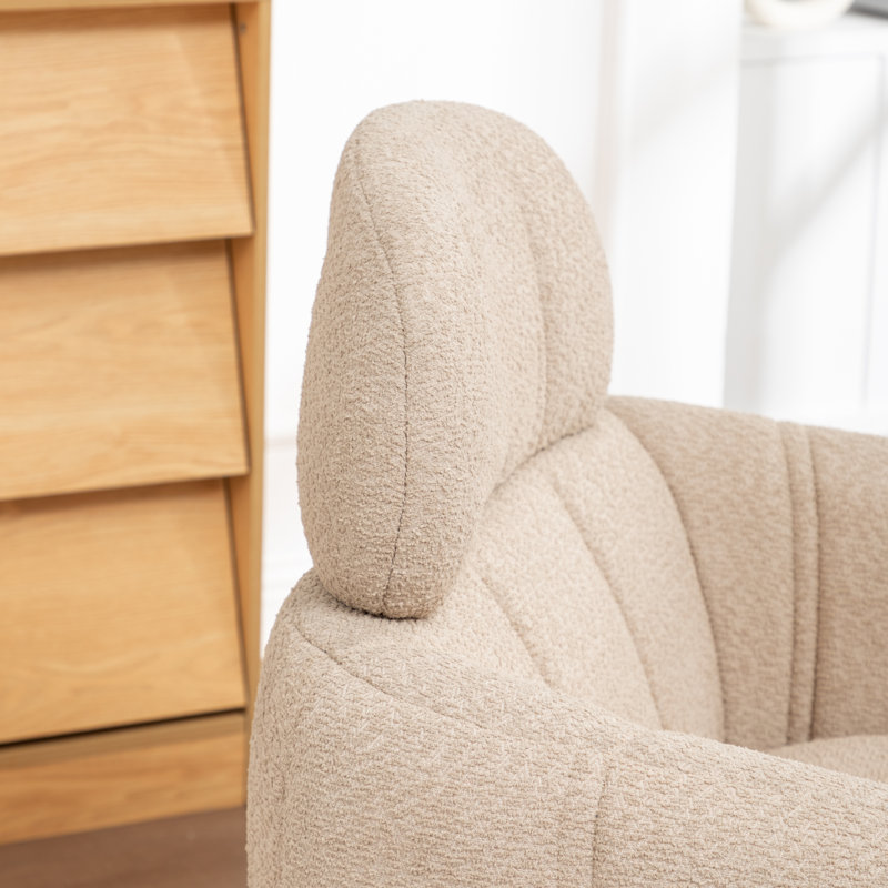 Ashyiah 32'' Wide Swivel Chair With Round Metal Base, Warm Beige