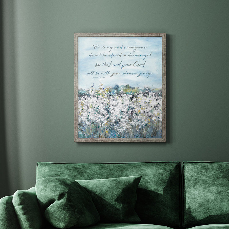 Toile encadrée de qualité supérieure «Be Strong Flower Field» - prête à être accrochée, Argent patiné, H 24 po x l 20 po