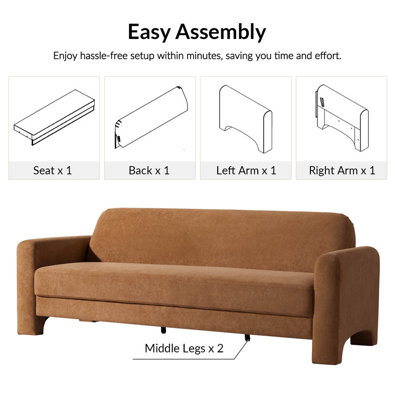 Werts Modern 84" Curved Chenille Sofa, Caramel