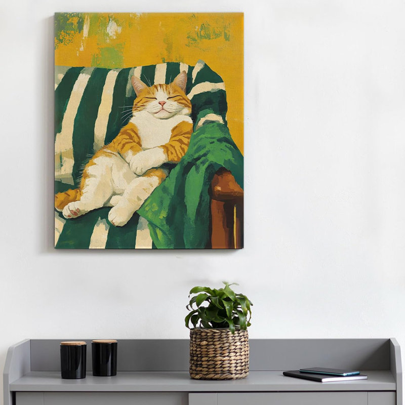 Chat endormi, reproduction d'art sur toile, chat orange, affiche encadrée, œuvre d'art pour la maison, salon, chambre à coucher, décoration murale, 8 po x 10 po