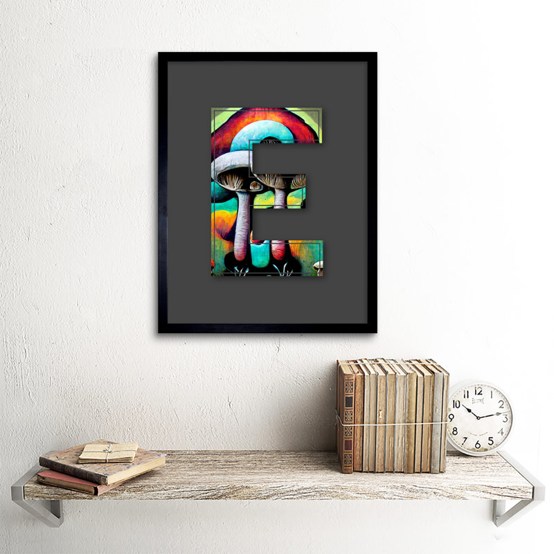 Letter E Trippy Mushrooms Decorative Graffiti - Single Picture Frame Print