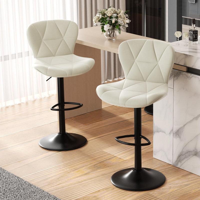 Modern Diamond - Pattern Adjustable Bar Stools, White