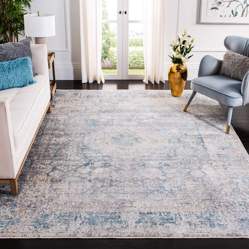 Tapis gris / bleu, Rectangle 8 pi x 10 pi