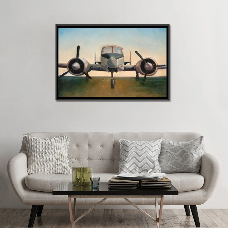 «Air plane», reproduction sur toile, H 18 po x l 26 po x P 1,5 po, Toile encadrée noire, Pas de tapis