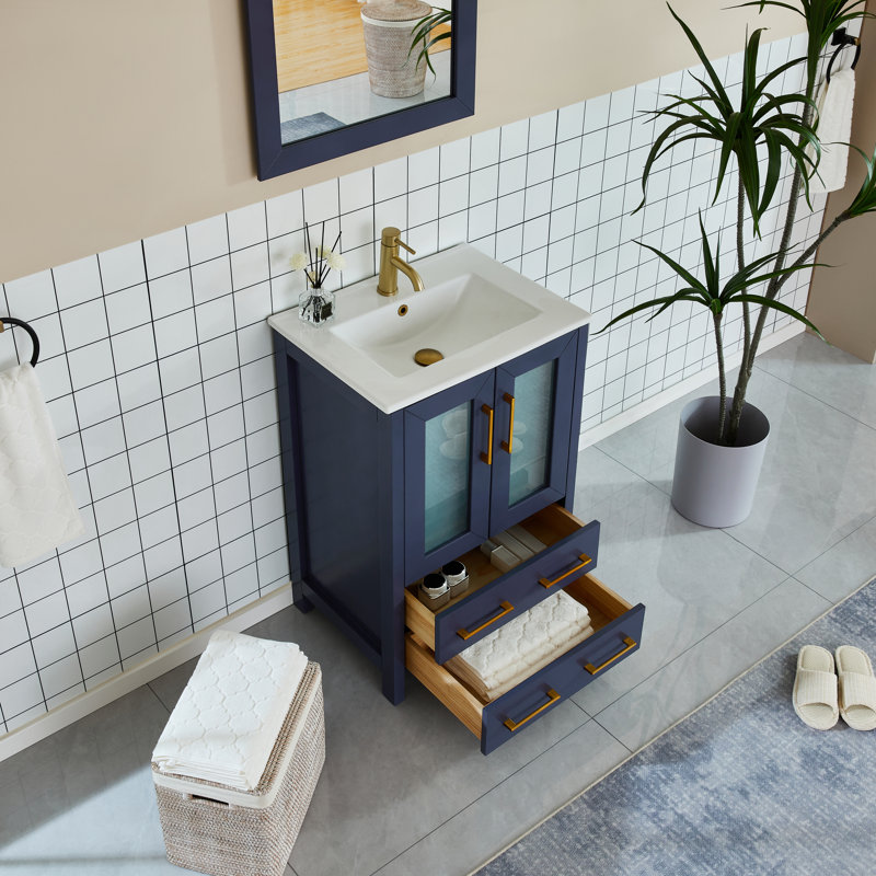  Ensemble de meuble-lavabo simple 24 po avec miroir, Bleu
