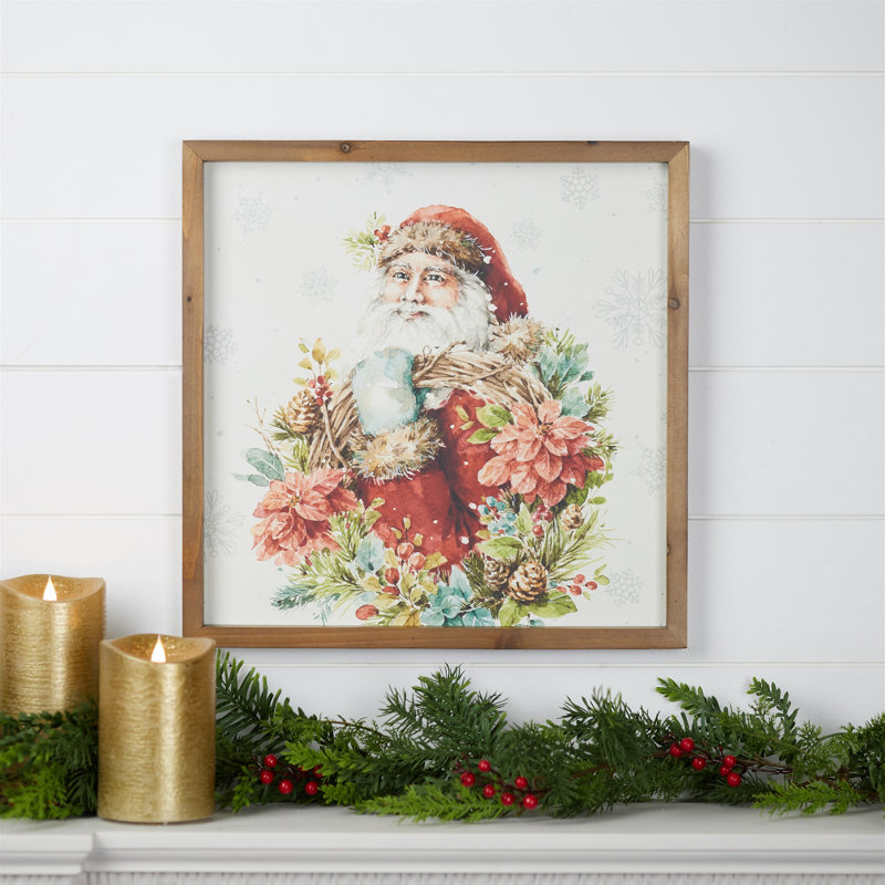 Fleurs encadrées et imprimé Père Noël 16 po