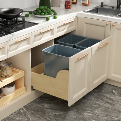 Poubelle coulissante en bois avec fermeture en douceur