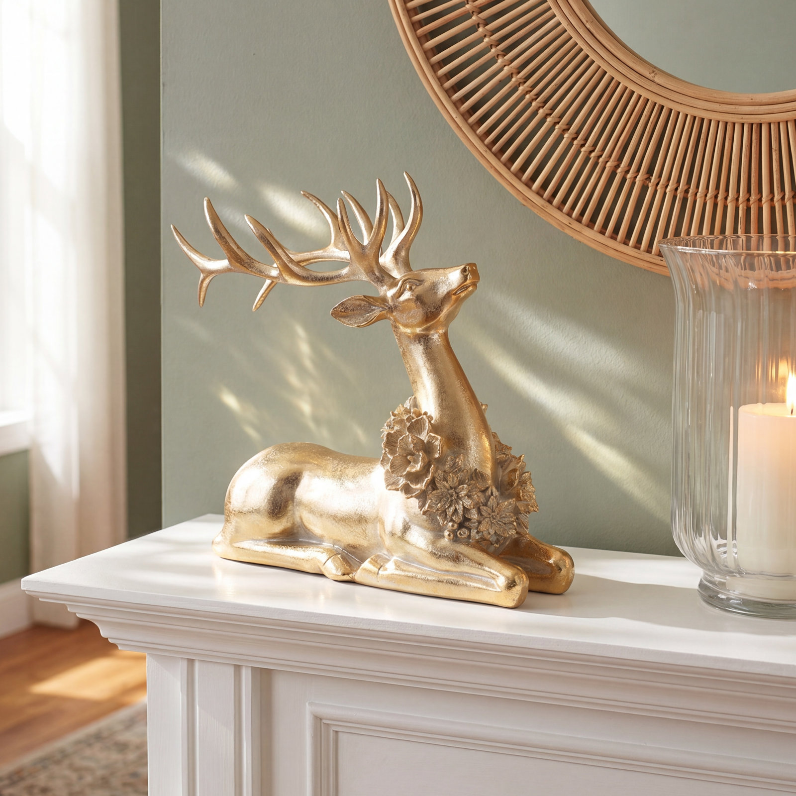 Clara Sitting Deer Wreath Figurine