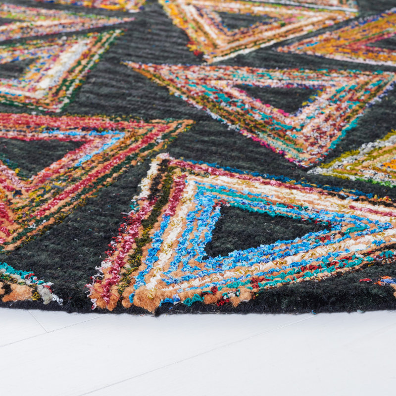 Hand Tufted Wool/Cotton Geometric Rug in Dark Green/Black, Rectangle 3' x 5'