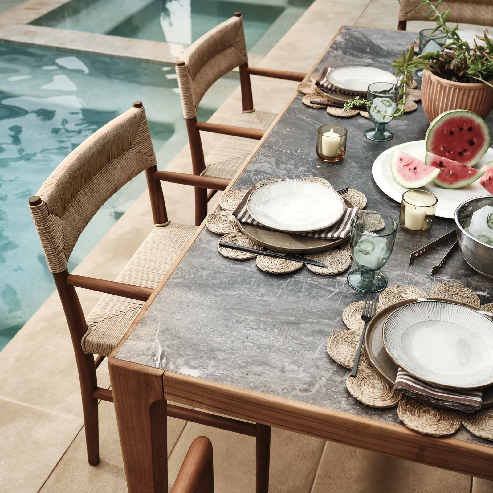 Cava 78.5" Teak & Sintered Stone Outdoor Dining Table, Black