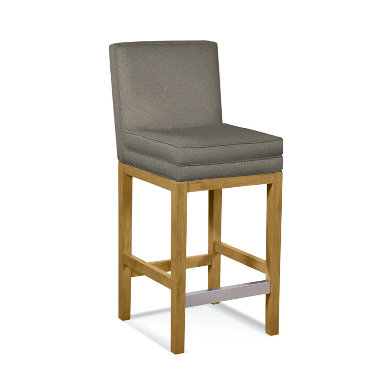Upholstered Stool, Honey Finish, Gray Sugar Performance; 0863-84