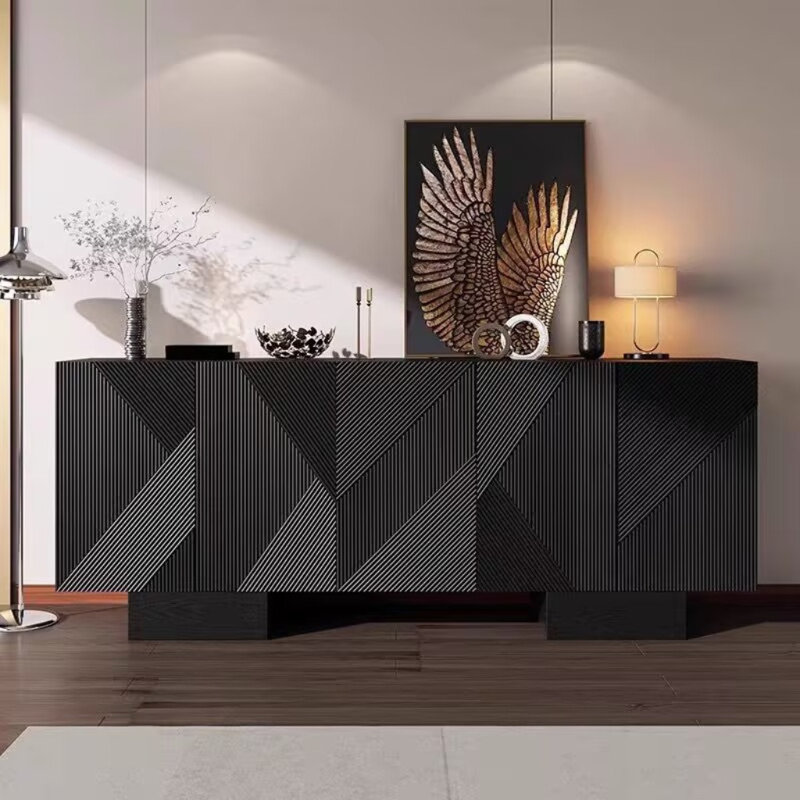 Buffet simple luxueux et léger de style italien, H 35,43 po x l 70,87 po x P 15,75 po, Noir