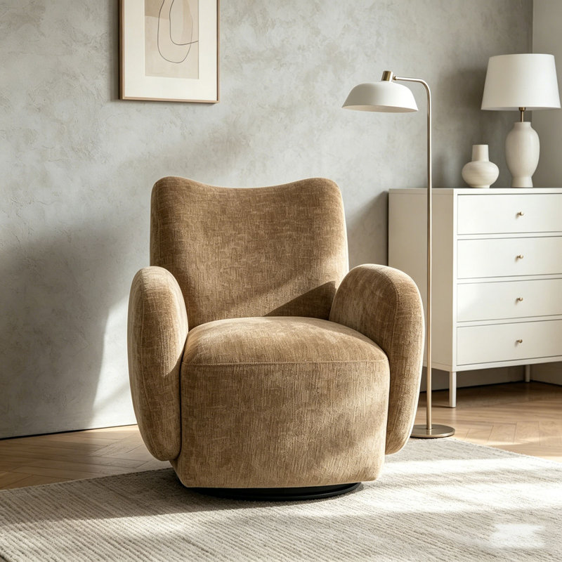 Fauteuil d'appoint pivotant à 360 °, Brun clair / brun
