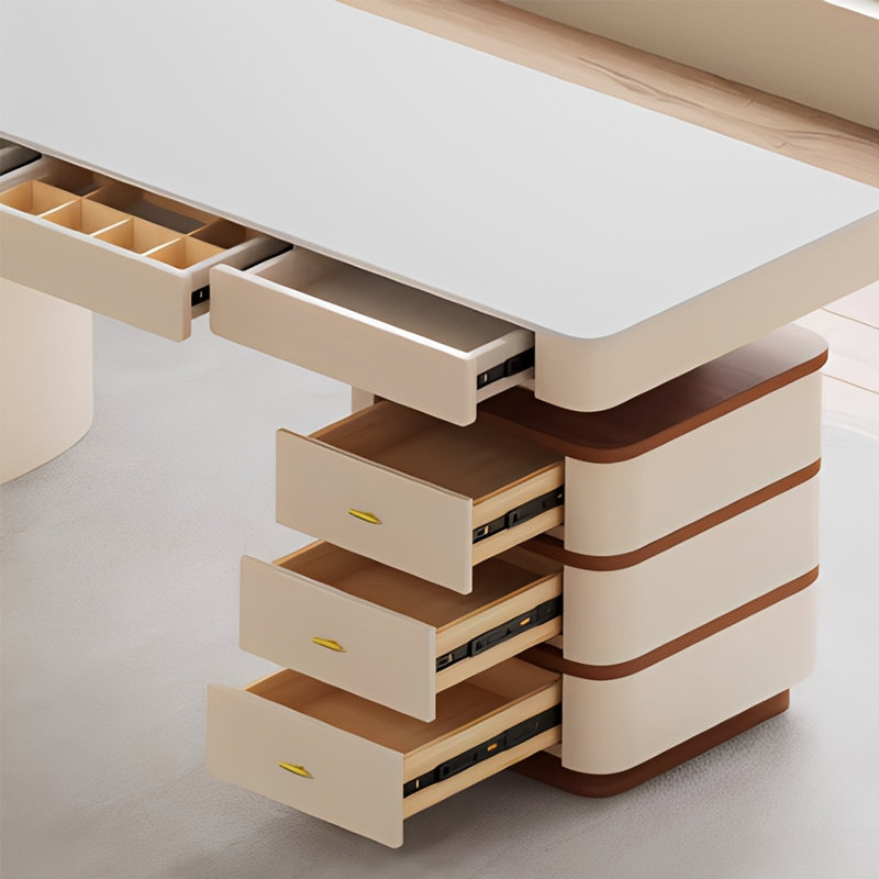 Fashionable minimalist desk, 29.52" H x 55.11" W x 23.62" D, Beige