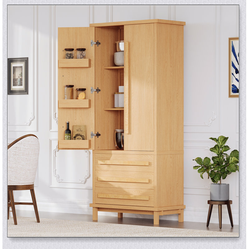 Armoire de cuisine de 70 pouces avec 2 tablettes, 6 tablettes de porte et 3 tiroirs pour le rangement et l'organisation