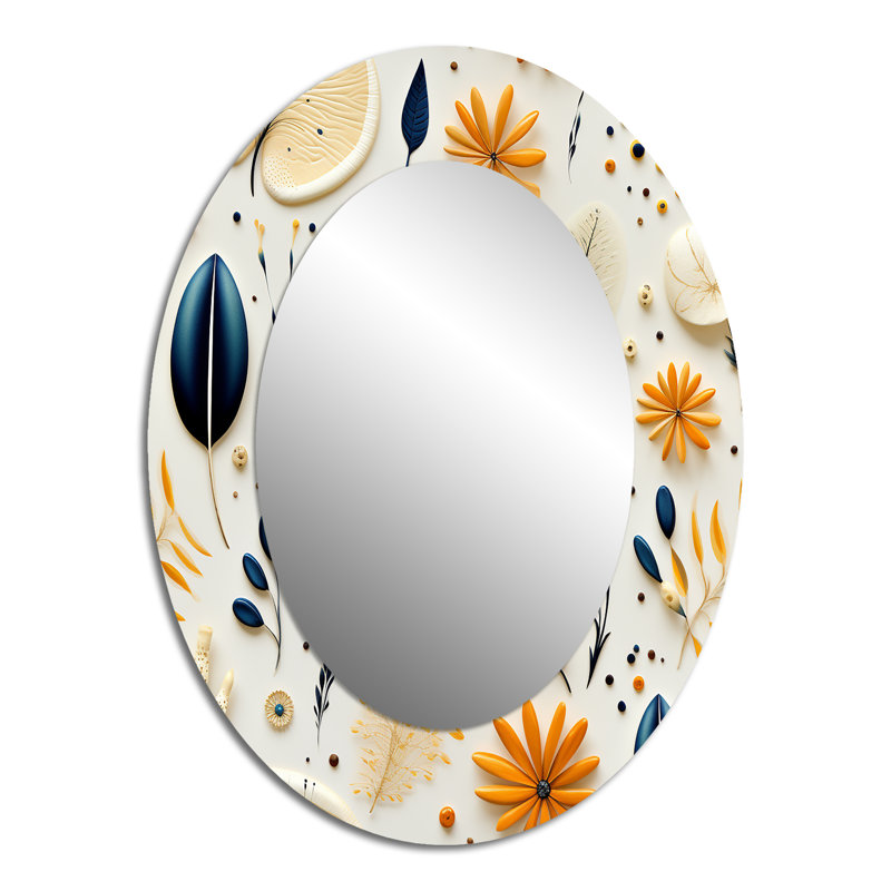 Motif de fougère minimaliste bleu et blanc Shanissa - miroir floral, miroir mural décoratif bleu, impression d'art en métal