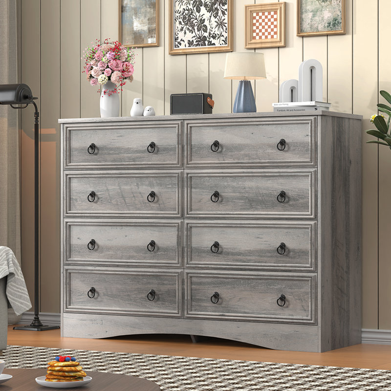 8 Drawer Dressers for Bedroom, Wood Chest of Drawers,  Large Long Storage for Clothes, Vintage Design, for Living Room, Bedroom, Hallway