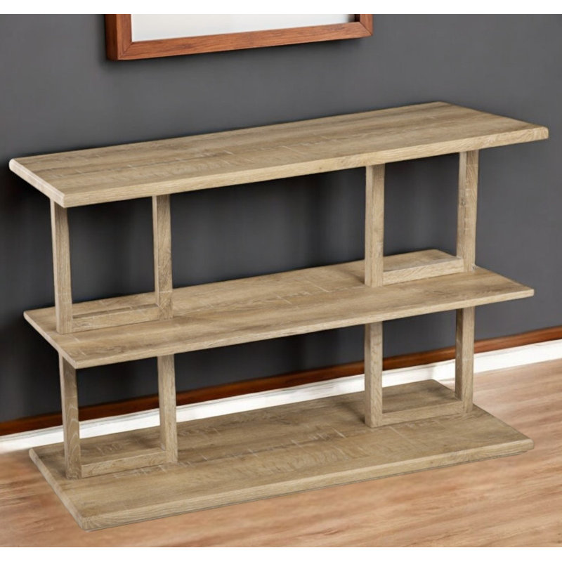 42" Natural Floor Shelf Console Table With Shelves