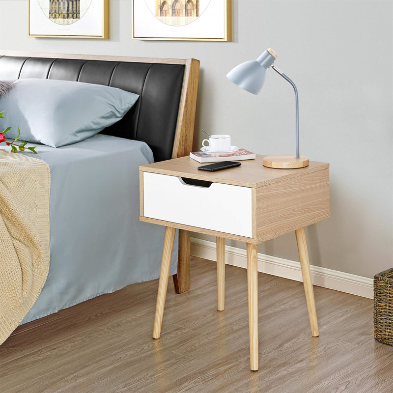 Emhouse 48.5 cm W Bedside Table, White/Natural