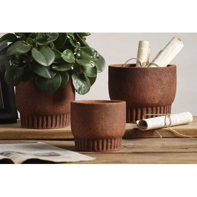 Atijo Rustic Cement Red Terracotta Plant Pot