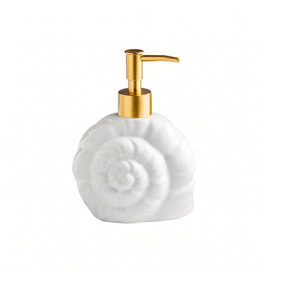 Coastal Ceramic Soap Dispenser, Starfish & Scallop Shell Pump Bottle with Gold Top for Bathroom Vanity
