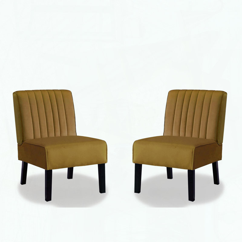 Ensemble de 2 chaises en velours Mid-Century modernes - Jaune - Capitonnage, Jaune