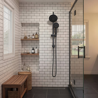 Akicon High Pressure Rain Shower Head with Handheld Spray Combo, Dual Shower Head with Height & Angle Adjustable Design, 6 Spray Settings Handheld Shower Head, Bathroom Shower System
