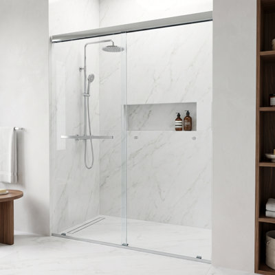 VIGO Satro E-Class 52"–60" W x 74" H Semi-Frameless Double Sliding Shower Door in Chrome with Clear Tempered Glass