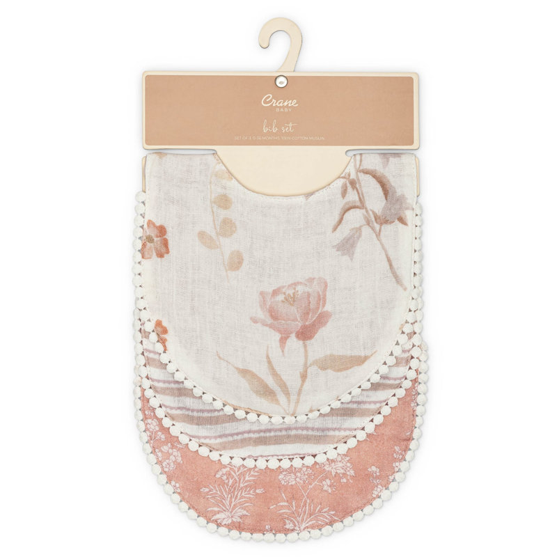 Violet Floral Cotton Baby Bib Set (3 Pack)