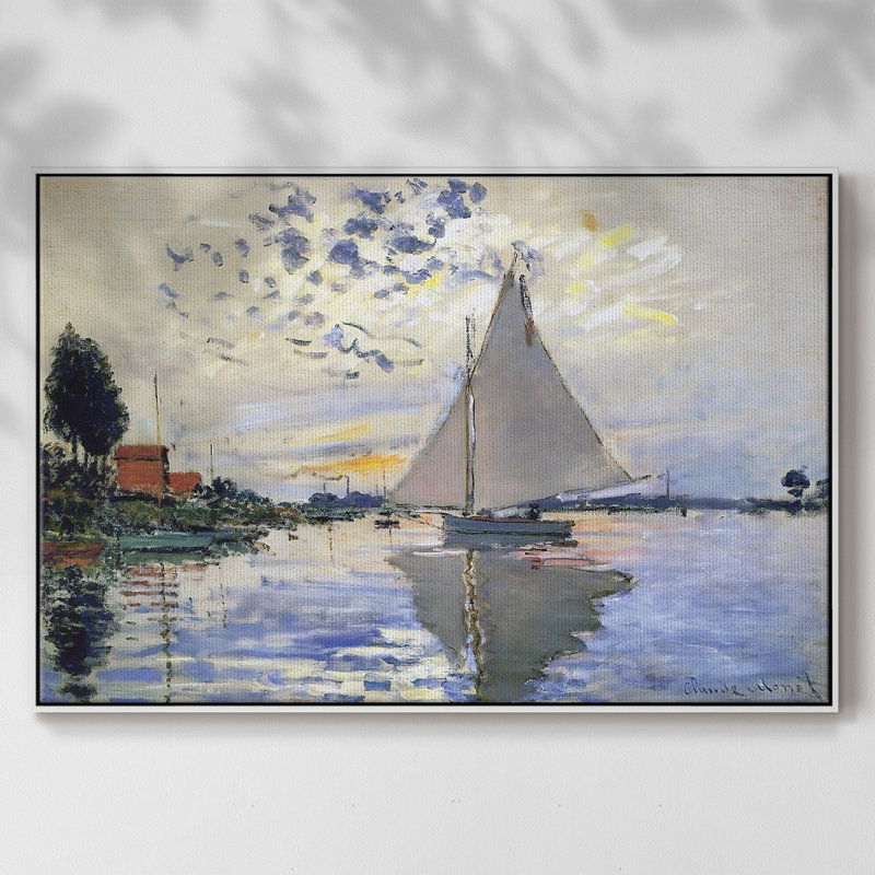 Voilier au petit sur toile, Argent, H 41 po x l 27 po x P 2 po
