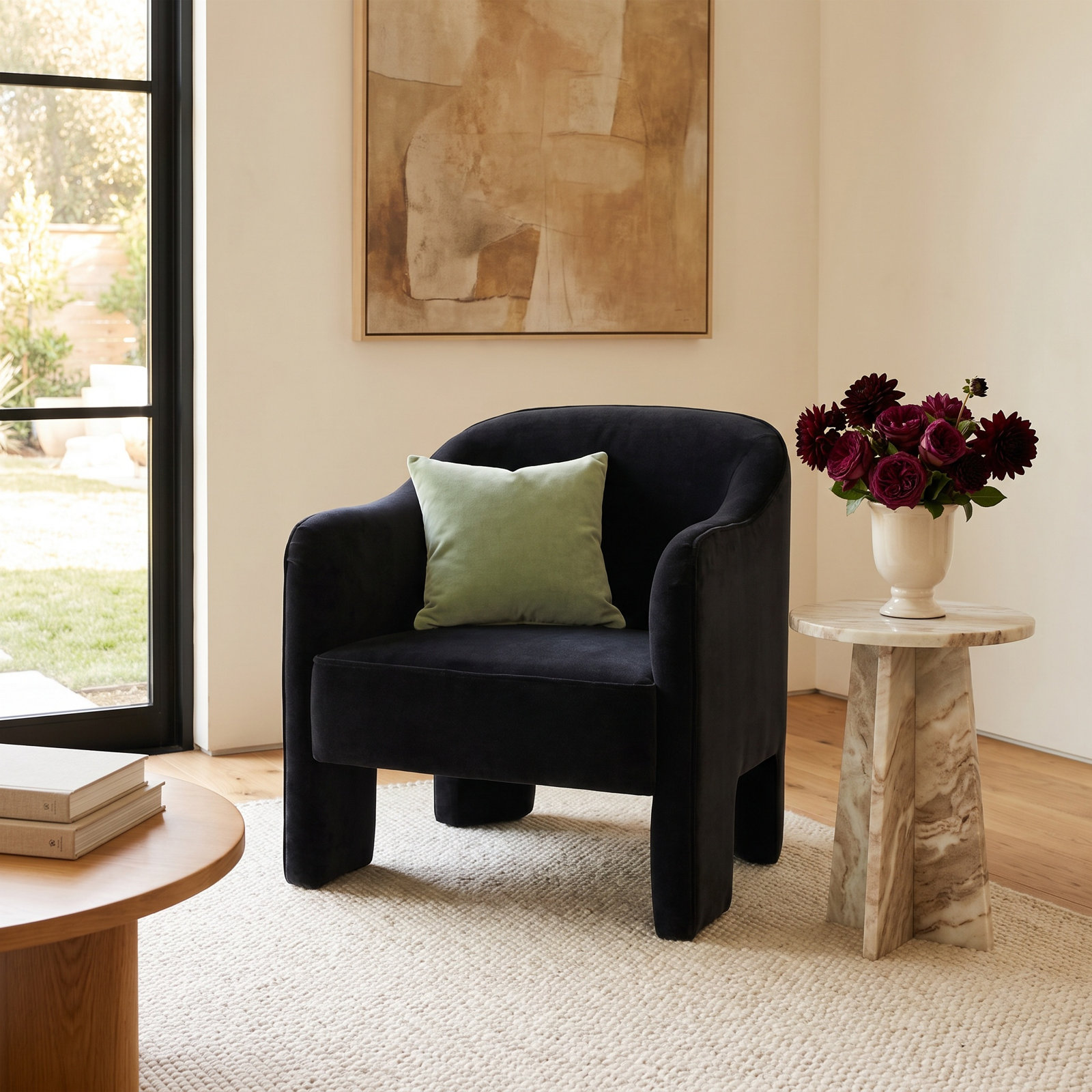 Velvet Barrel Chair, Monte Navy Velvet