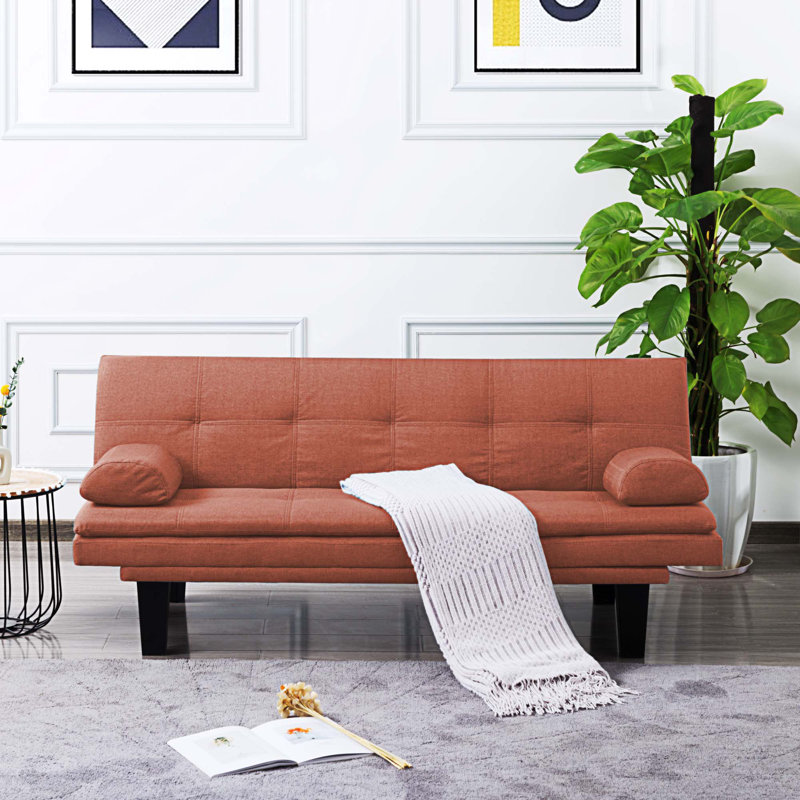 Canapé-lit à accoudoirs coussinés 63,39 po Deshaune, 100 % polyester orange