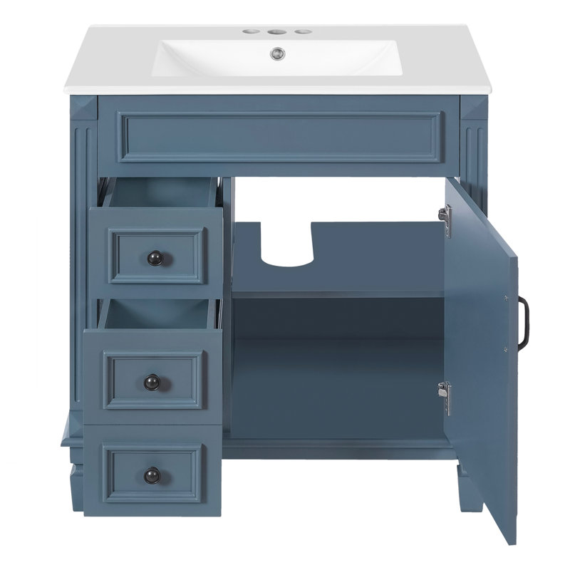 Meuble-lavabo 30 po avec lavabo en céramique, Bleu