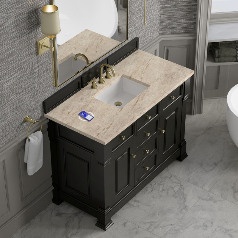 Brookfield Single Vanity W/ Freepower Wireless Charger, Black Onyx, Tajnar Eclos, 48"