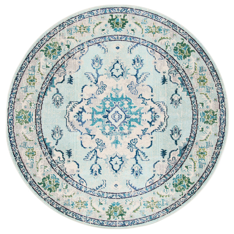 Tapis oriental Almyra, Rond 6 pi 7 po, Light Blue/Ivory
