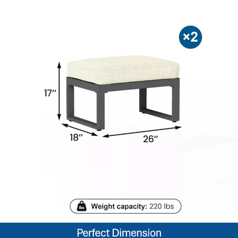 Ensemble de 2 repose-pieds de patio en aluminium toutes saisons avec coussins épais et structure, Beige
