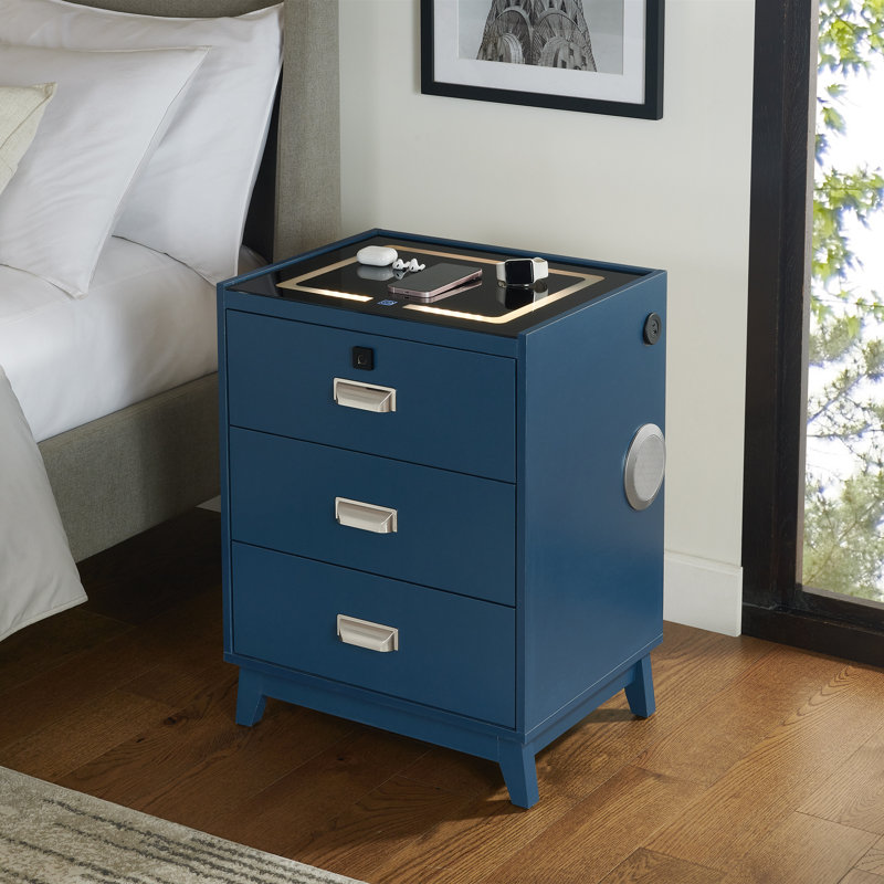 Brayden Studio® Graycelynn Nightstand with Electronic Features in Blue, Blue