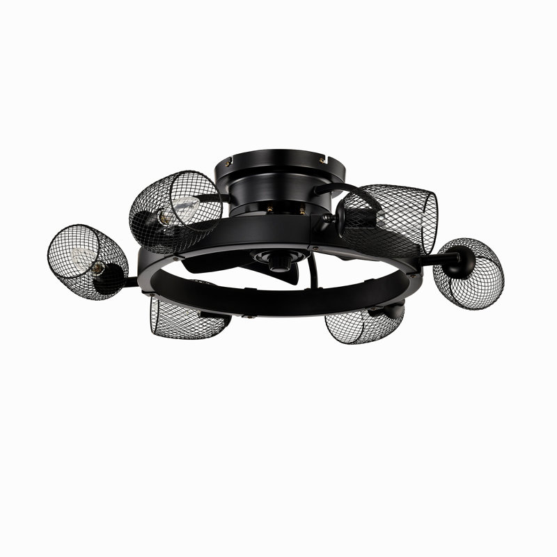 Ventilateur de plafond industriel 25,8 po avec télécommande, ventilateur de plafond 5 pales en ABS de petite taille pour salon, salle à manger, chambre à coucher, salle familiale, noir mat, 6 pièces E26 (n'inclut pas les ampoules)
