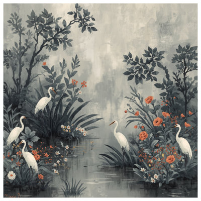 Édredon Egret In Floral Marsh