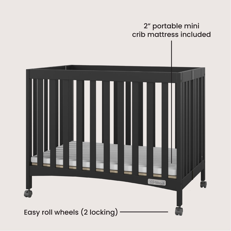 London Mini Portable Crib With Mattress Ebony Black