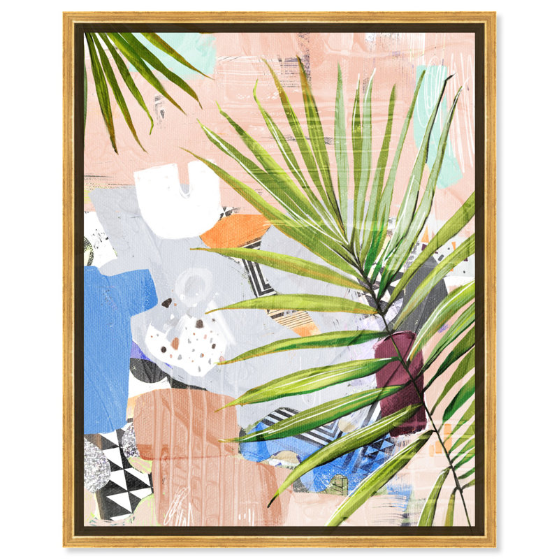 Art tropical sur toile de rosé tropical, Cadre doré, H 31 po x l 25 po